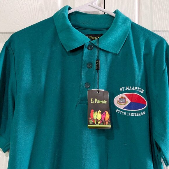 5 Parrots Men's Green Polo Shirt, Size L, St. Maarten, Dutch Caribbean, NWT - Picture 3 of 12